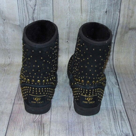 UGG X Jimmy Choo Mandah Black Suede/Studded/Sheepskin Boots Womens Size 7 - Picture 5 of 9